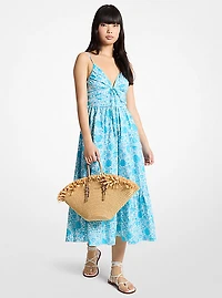 Floral Print Cotton Poplin Midi Dress