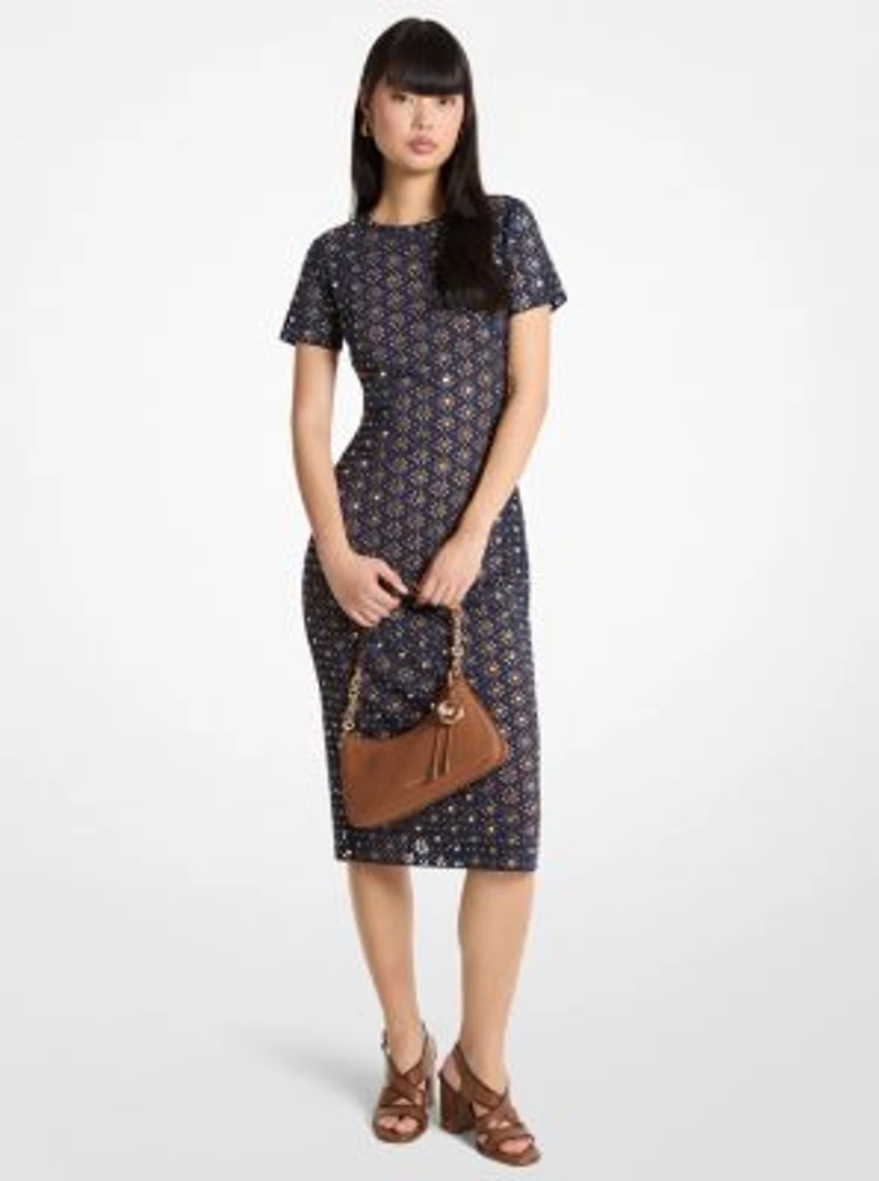 Laser Cut Mirror Scuba Midi Dress
