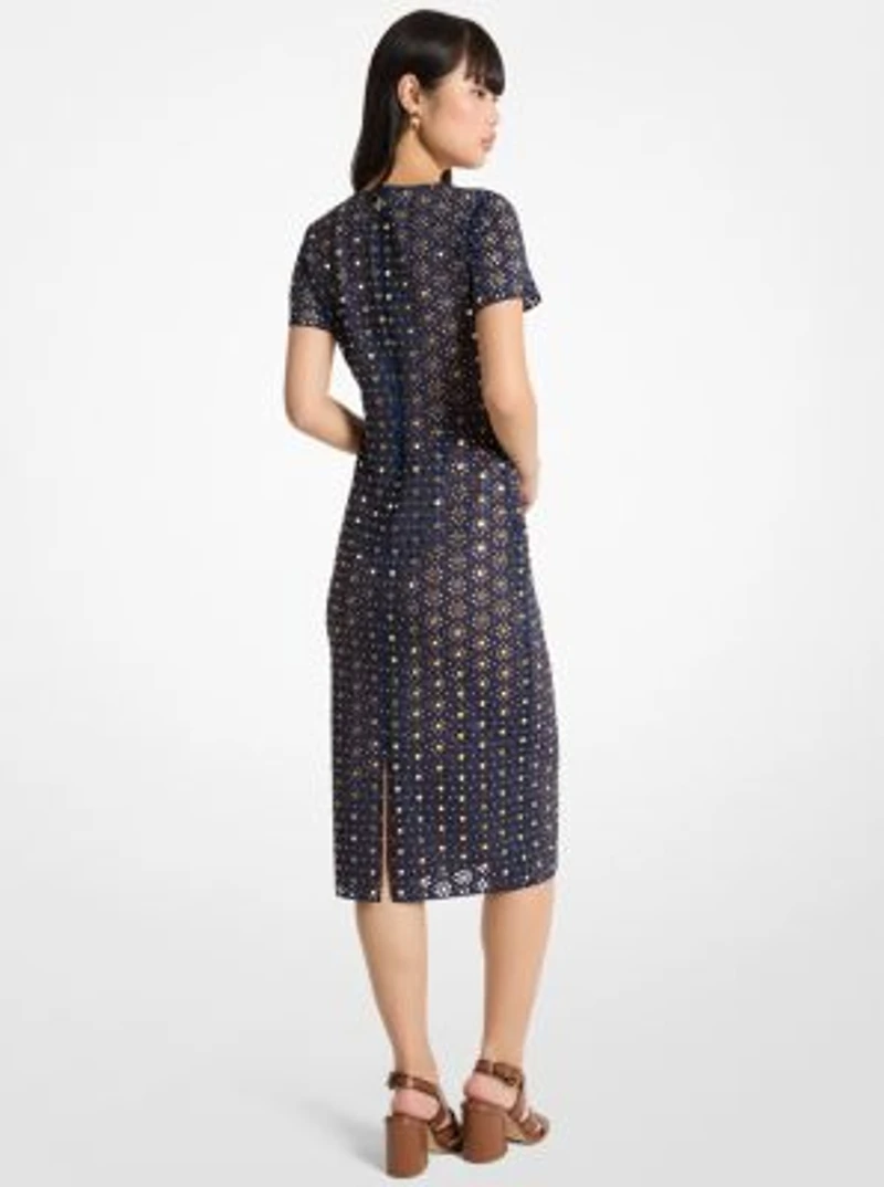 Laser Cut Mirror Scuba Midi Dress