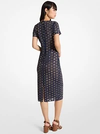 Laser Cut Mirror Scuba Midi Dress
