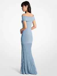 Pleated Stretch Knit Off-The-Shoulder Maxi Dress