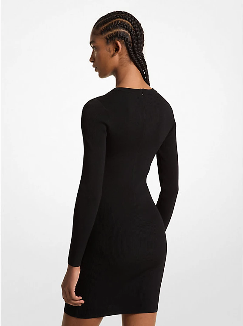 Ribbed Stretch Knit Lace-Up Dress