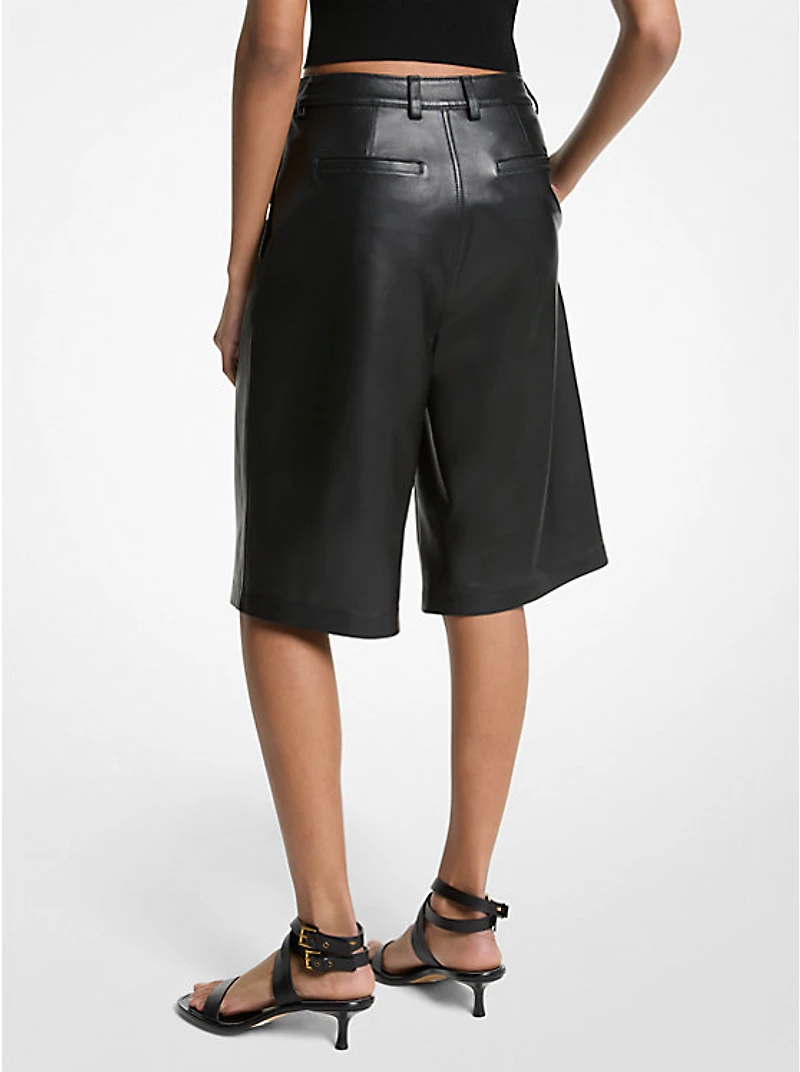 Pleated Leather Bermuda Shorts