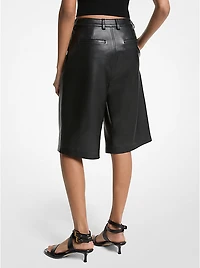 Pleated Leather Bermuda Shorts