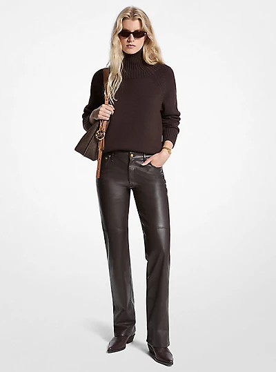 Straight-Leg Leather Pants
