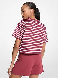 Striped Logo Cotton Cropped T-Shirt
