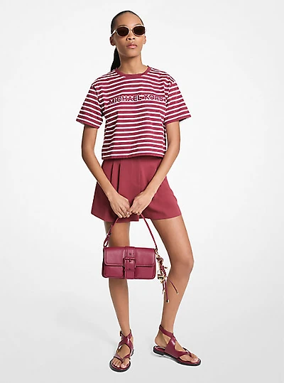 Striped Logo Cotton Cropped T-Shirt