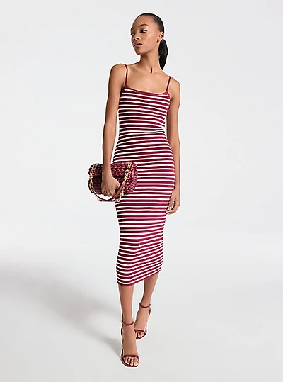 Striped Stretch Viscose Blend Midi Dress