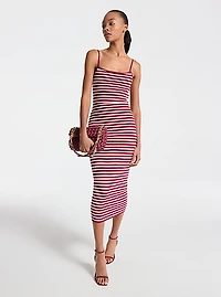 Striped Stretch Viscose Blend Midi Dress