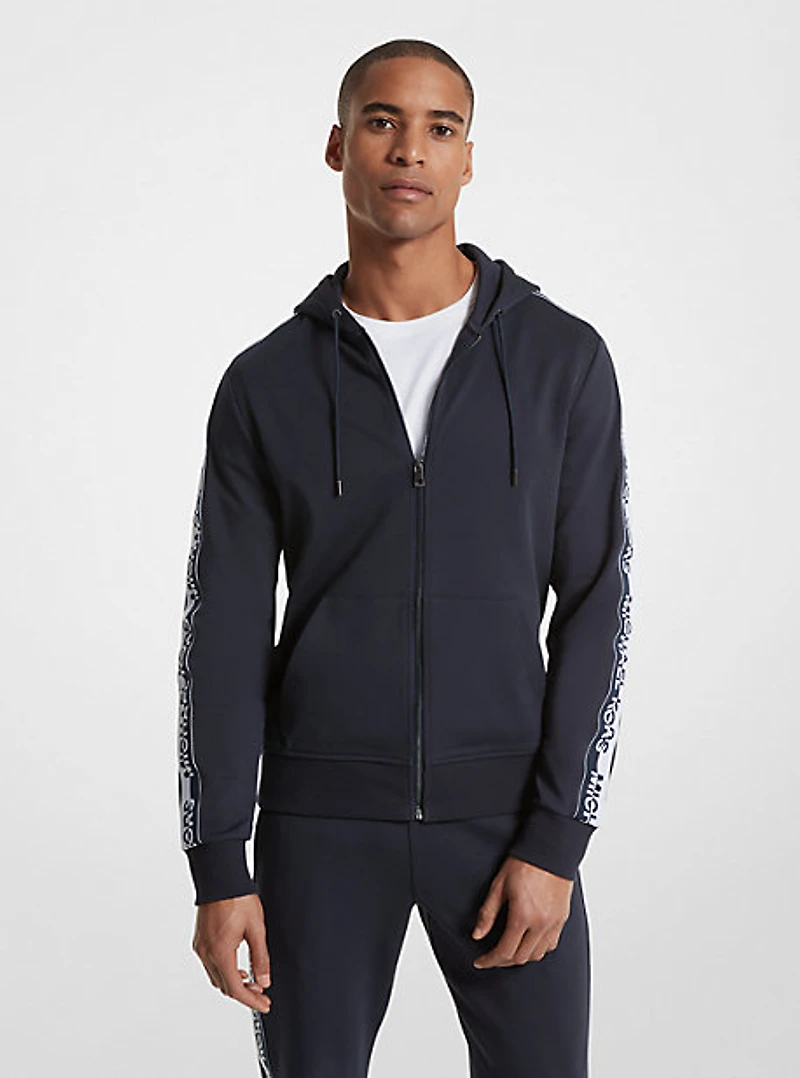 Logo Tape Cotton Blend Zip-Up Hoodie