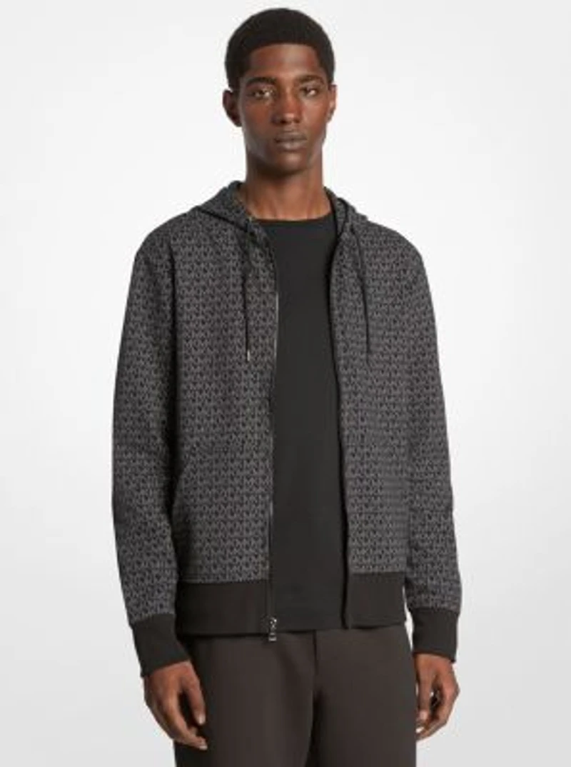 Signature Logo Cotton Blend Zip-Up Hoodie