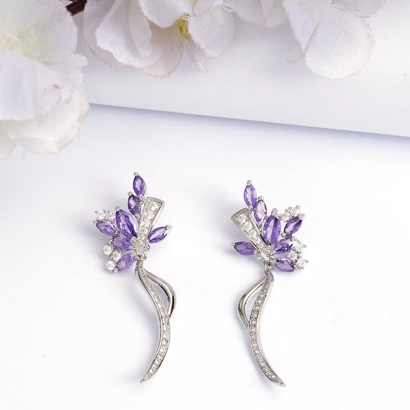 AGP PARIS Womens Floral Stem Drop Earrings