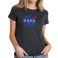 LA Pop Art Women's Cotton/Poly Blend Word TShirt - NASA's Most Notable Missions