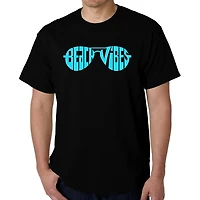 LA Pop Art Men's Beach Vibes Word T-Shirt - 100% Cotton