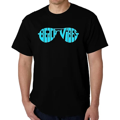 LA Pop Art Men's Beach Vibes Word T-Shirt - 100% Cotton