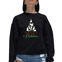 LA Pop Art Meowy Christmas Tree - Women's Word Crewneck Sweatshirt