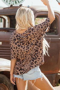 Threaded Pear Women's Zoey Leopard Print Half Sleeve Oversized Top