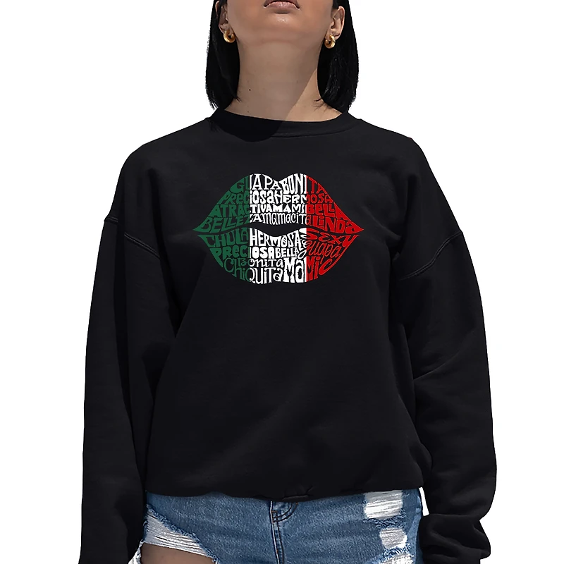 LA Pop Art Latina Lips - Women's Word Crewneck Sweatshirt