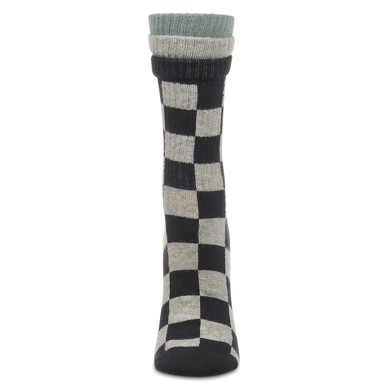 MeMoi Women's Checkmate Triple Cuff Crew Socks
