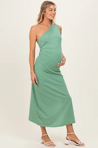 PinkBlush Womens Green Striped One Shoulder Maternity Midi Dress