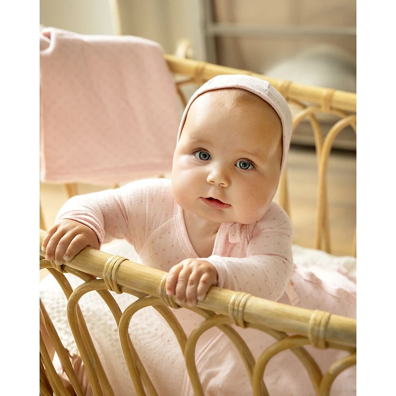 MeMoi 3 Piece Baby Girls "Little Hearts" Pointelle Rayon Blend Footie Set