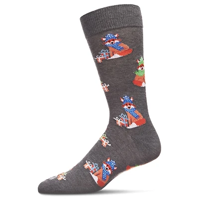 MeMoi Men's Festive Foxes with Boxes Holiday Novelty Crew Socks