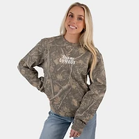 Simply Sage Market Women's Camo Sweatshirt - Embroidered "Kiss Me Cowboy", Relaxed Fit