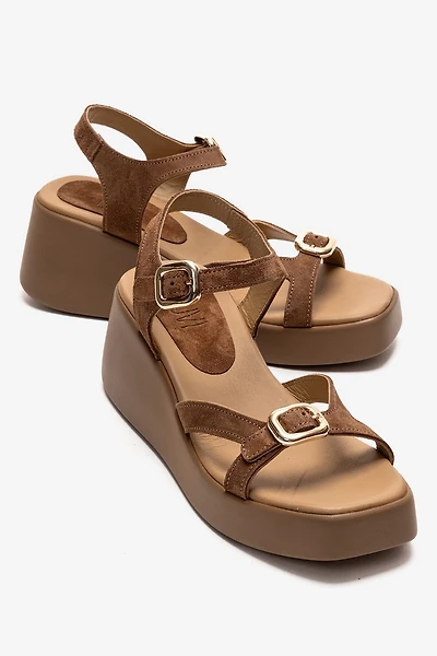 Forever & Always Womens Kalia Leather Wedge Sandals