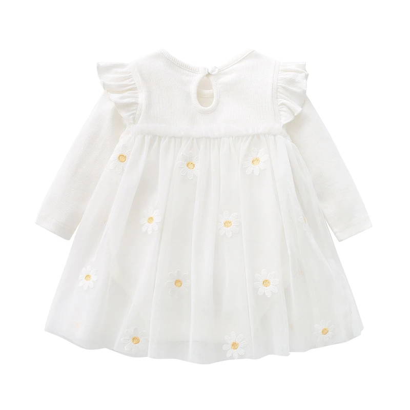 MyKids-USA Baby Girls Floral Lace Patchwork Design Ruffle Long-Sleeved Dress bodysuit In Spring & Autumn