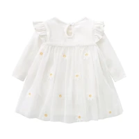 MyKids-USA Baby Girls Floral Lace Patchwork Design Ruffle Long-Sleeved Dress bodysuit In Spring & Autumn