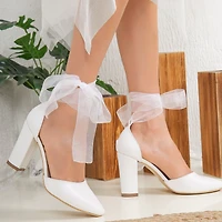 Forever & Always Womens Gisele High Block Heels with Ribbon