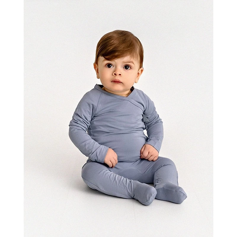MeMoi Baby and Toddler Crossover-Neckline Stretch Modal Footie