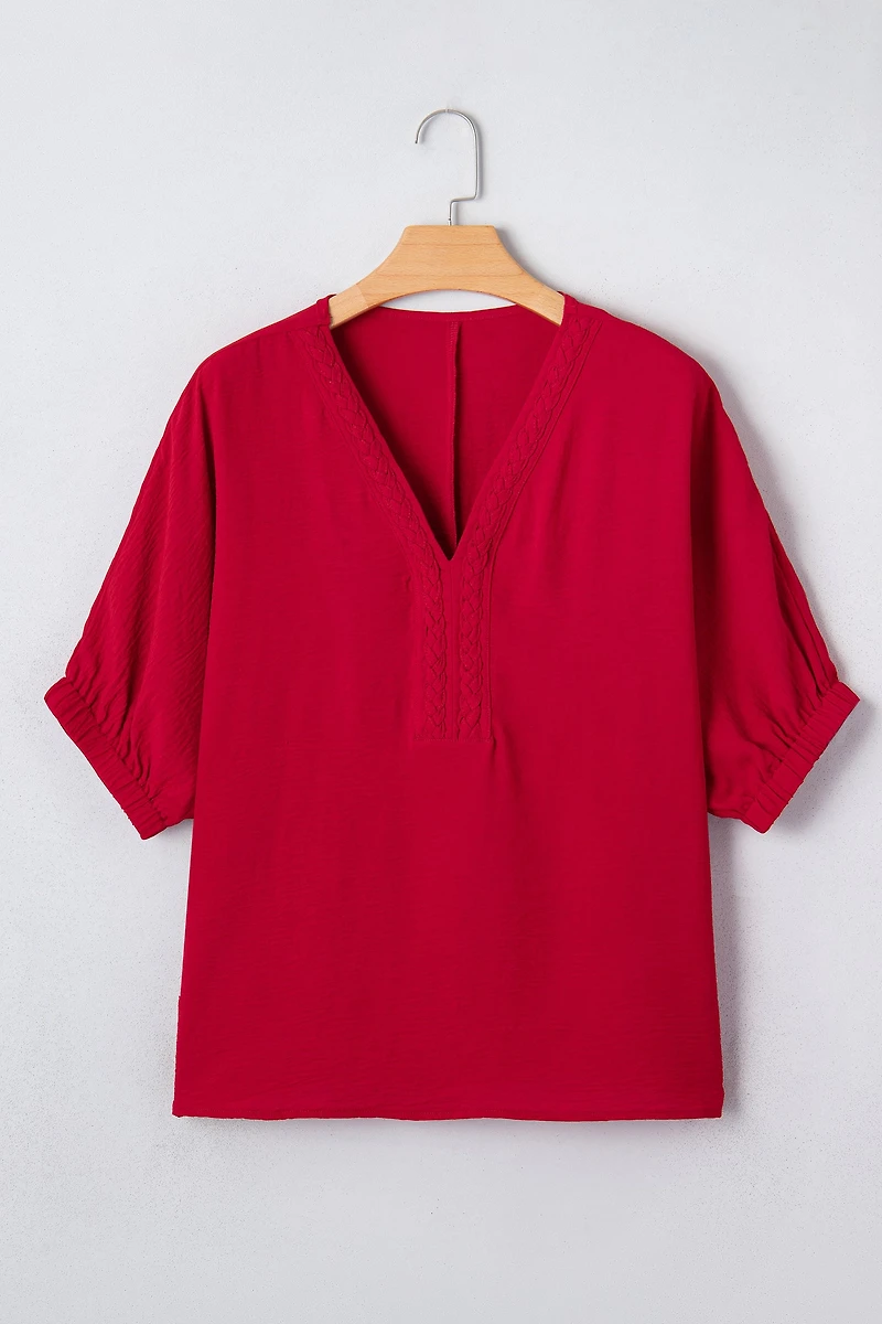 Threaded Pear Women's Willow Trim Half Sleeve Blouse