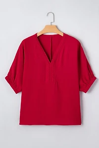 Threaded Pear Women's Willow Trim Half Sleeve Blouse
