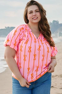 Threaded Pear Women's Sydney Plus Bowknot V Neck Blouse
