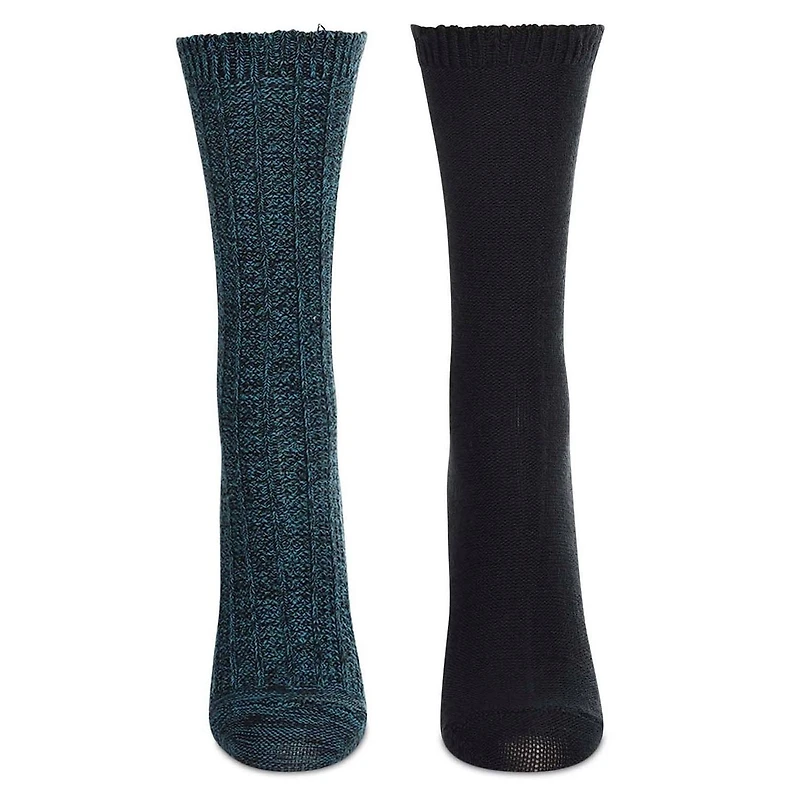 MeMoi 2 Pair Women's Scalloped-Cuff Cozy Knit Crew Socks