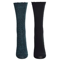 MeMoi 2 Pair Women's Scalloped-Cuff Cozy Knit Crew Socks
