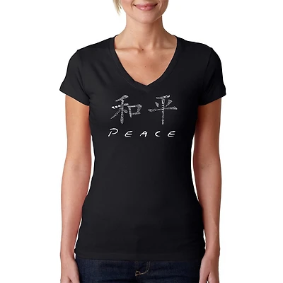 LA Pop Art Womens Word V-Neck T-Shirt - Chinese Peace Symbol