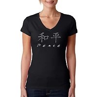 LA Pop Art Womens Word V-Neck T-Shirt - Chinese Peace Symbol