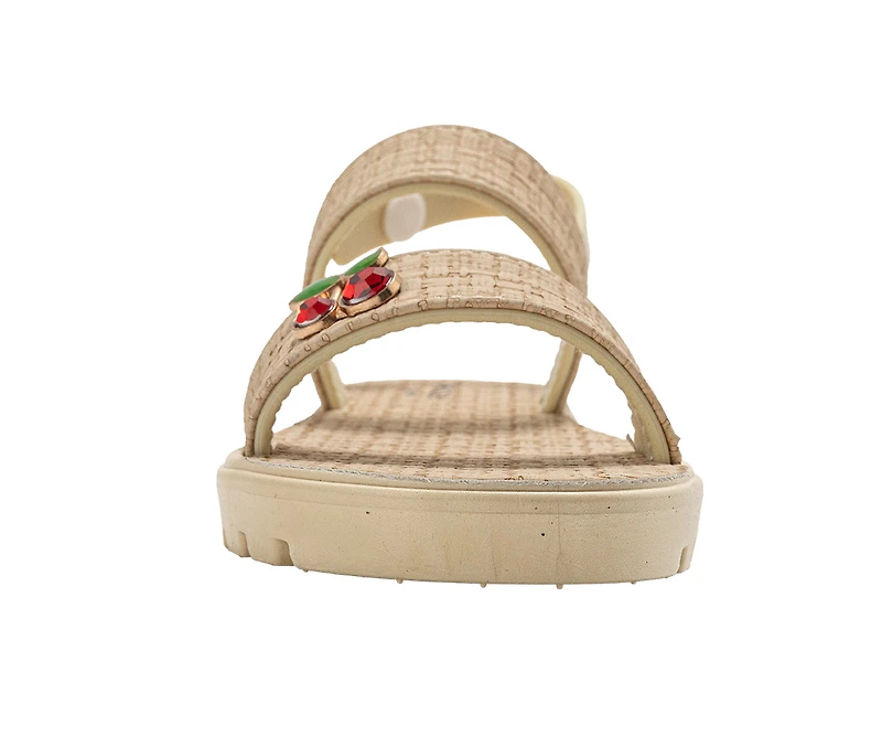 bebe Girl's Embossed Woven Sandals with Fruit Charm Accent