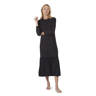MeMoi Women's Modal Blend Floral Trim Ruffled Lounge and Night Gown