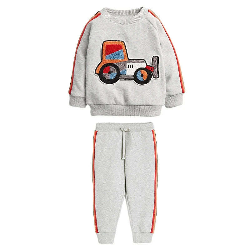 MyKids-USA Baby Boy Cartoon Truck Hoodie and Trousers Set - Side Striped, Midweight