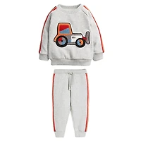 MyKids-USA Baby Boy Cartoon Truck Hoodie and Trousers Set - Side Striped, Midweight