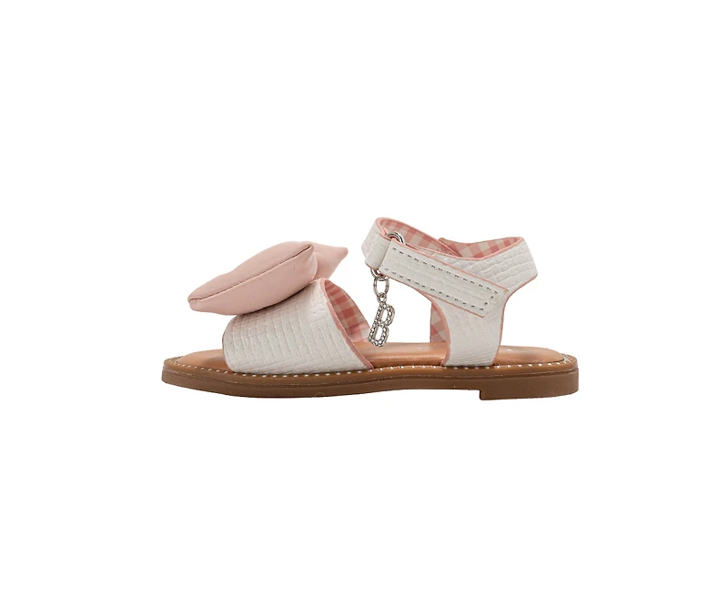 bebe Toddler Girl's Strappy Sandals with Bow Detail Hook and Loop Closure