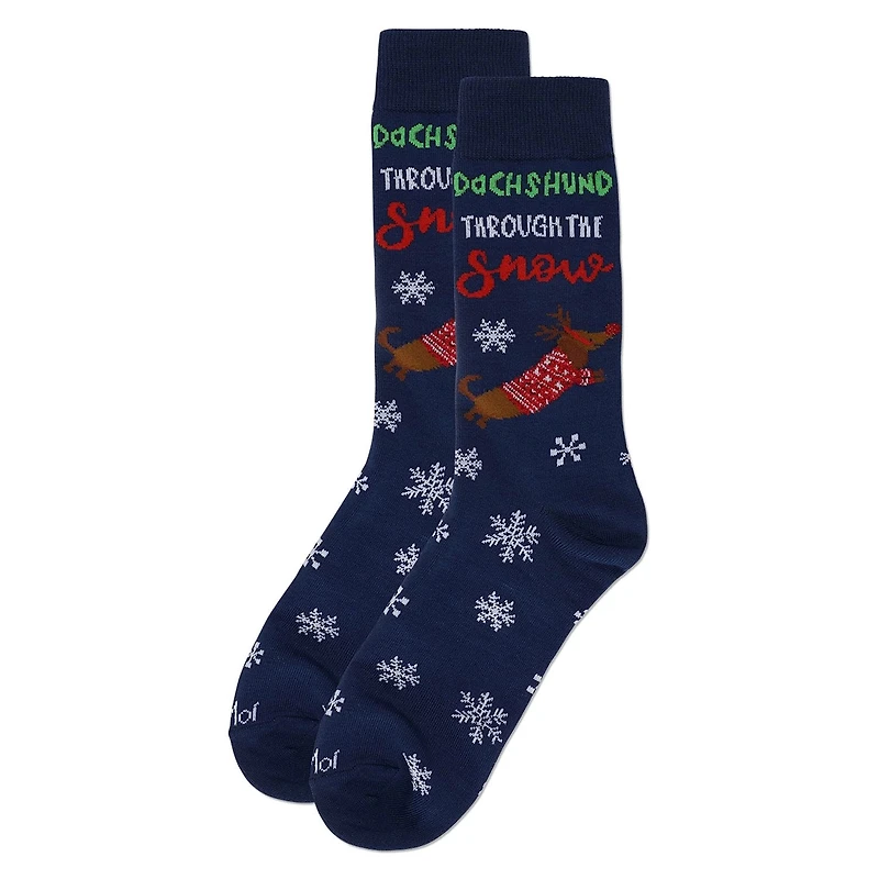 MeMoi Men's Dachshund Through The Snow Holiday Crew Socks