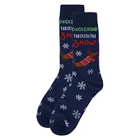 MeMoi Men's Dachshund Through The Snow Holiday Crew Socks