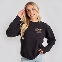 Simply Sage Market - Embroidered Teacher Flowers Women's Lightweight Garment Dyed Sweatshirt