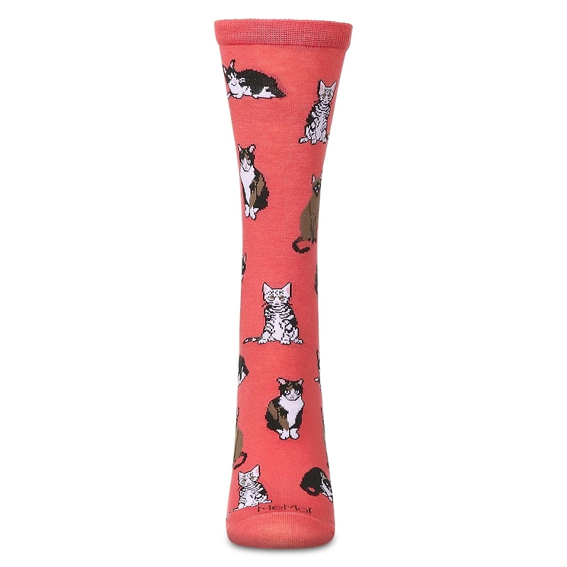 MeMoi Women's Multi Cat Breed Bamboo Crew Socks
