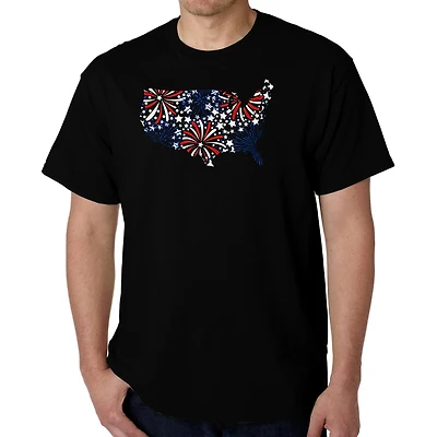 LA Pop Art Men's USA Fireworks Word T-Shirt