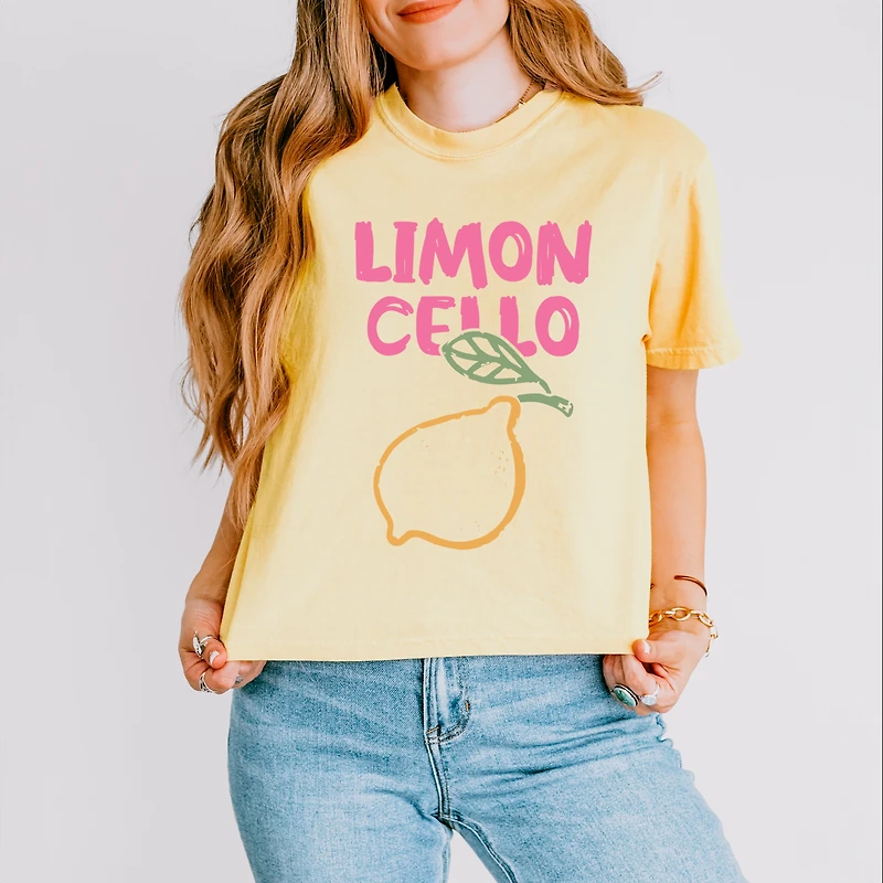 Simply Sage Market - Limoncello Bright Outline Women's Boxy Crop Top Graphic T-Shirt
